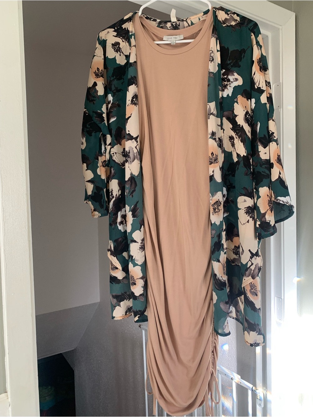 Pink Blush maternity dress with Floral Kimono